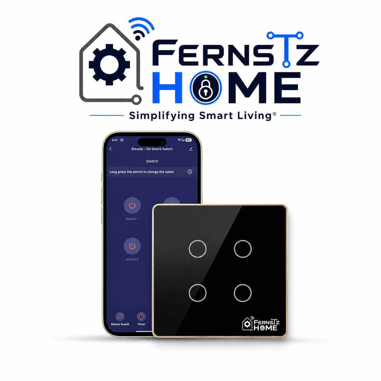 Wi-Fi + Bluetooth Smart Touch Switch Panel – 4 Switch (2 Module)