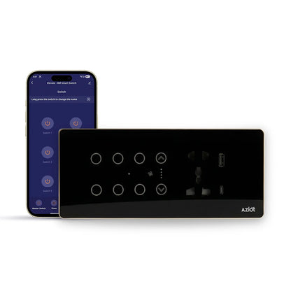 Wi-Fi + Bluetooth Smart Touch Switch Panel – 8 Module (6 Switch + Fan + Socket)