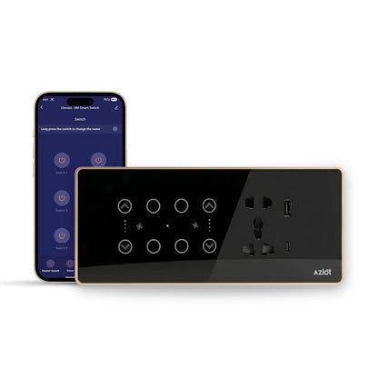 Wi-Fi + Bluetooth Smart Touch Switch Panel – 8 Module (4 Switch + 2 Fan + Socket)