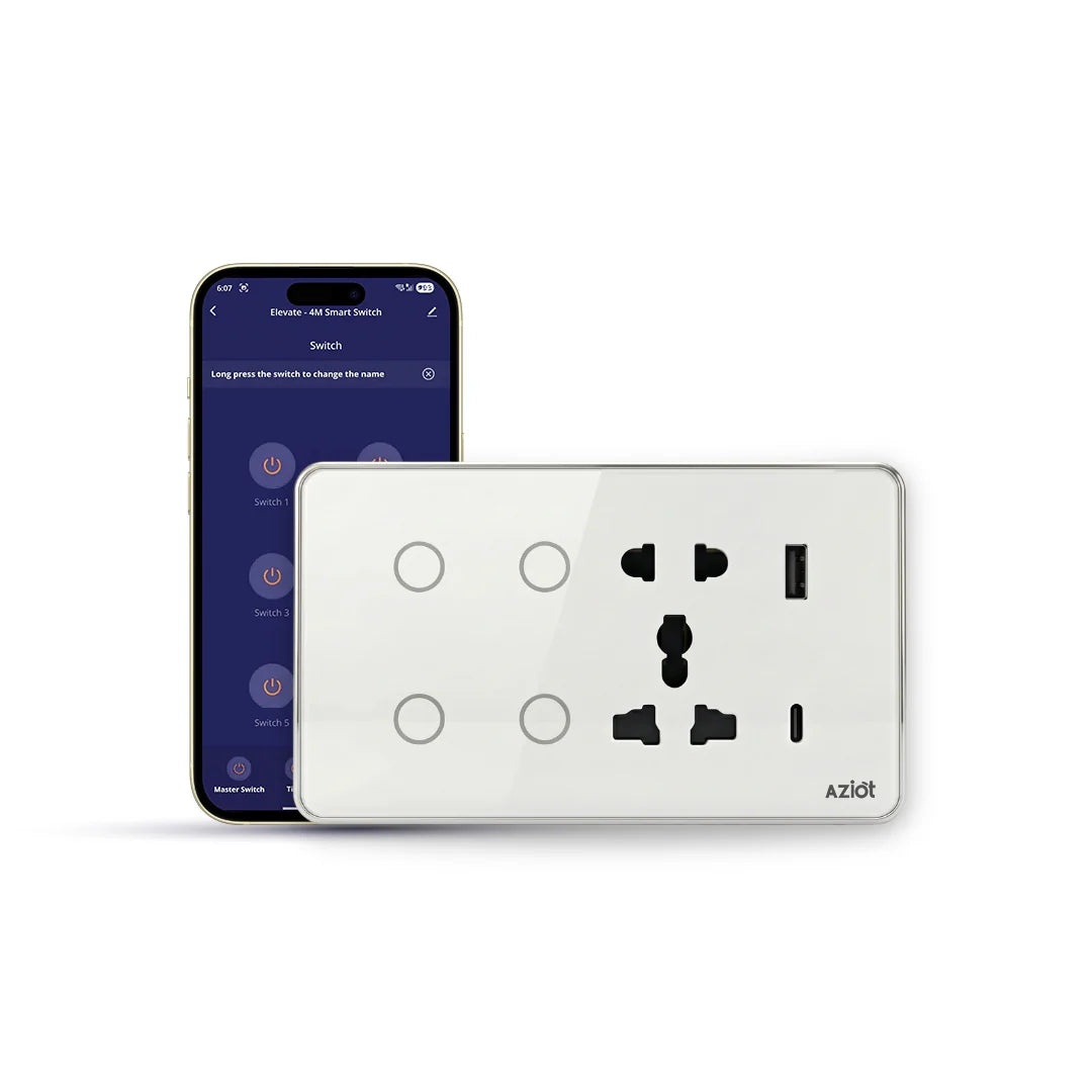 Wi-Fi + Bluetooth Smart Touch Switch Panel (4 Module – 4 Switch + Socket)