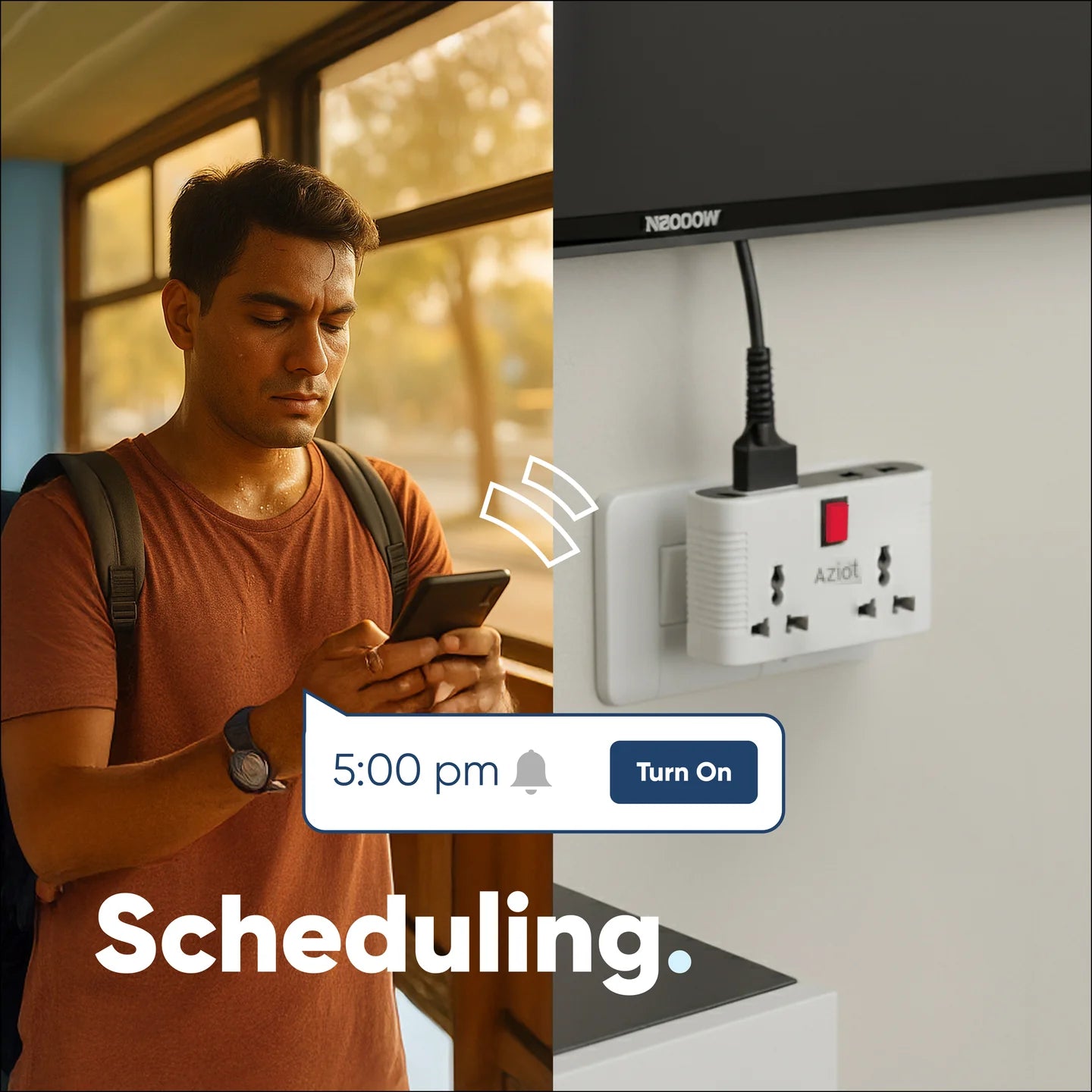 AZIOT Smart 4-Way Multi Plug Adaptor (WiFi + BLE) with 2 Universal Sockets