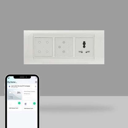 Wi-Fi Smart Touch Switch Panel – 6 Module with Integrated Socket