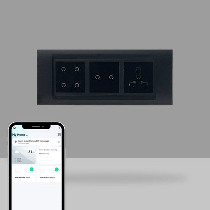 Wi-Fi Smart Touch Switch Panel – 6 Module with Integrated Socket