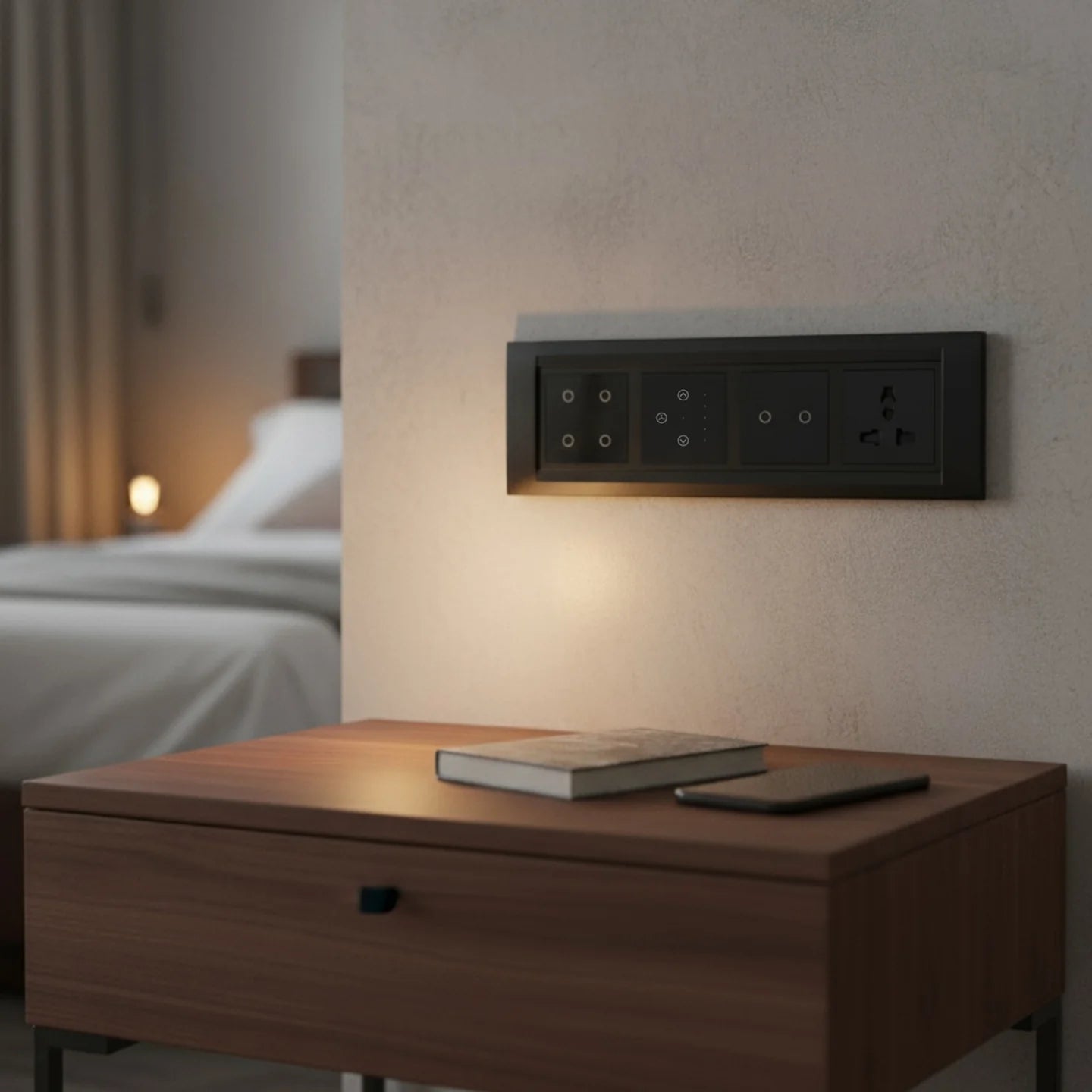 Wi-Fi Smart Touch Switch Panel – 8 Module with Fan Regulator & Socket