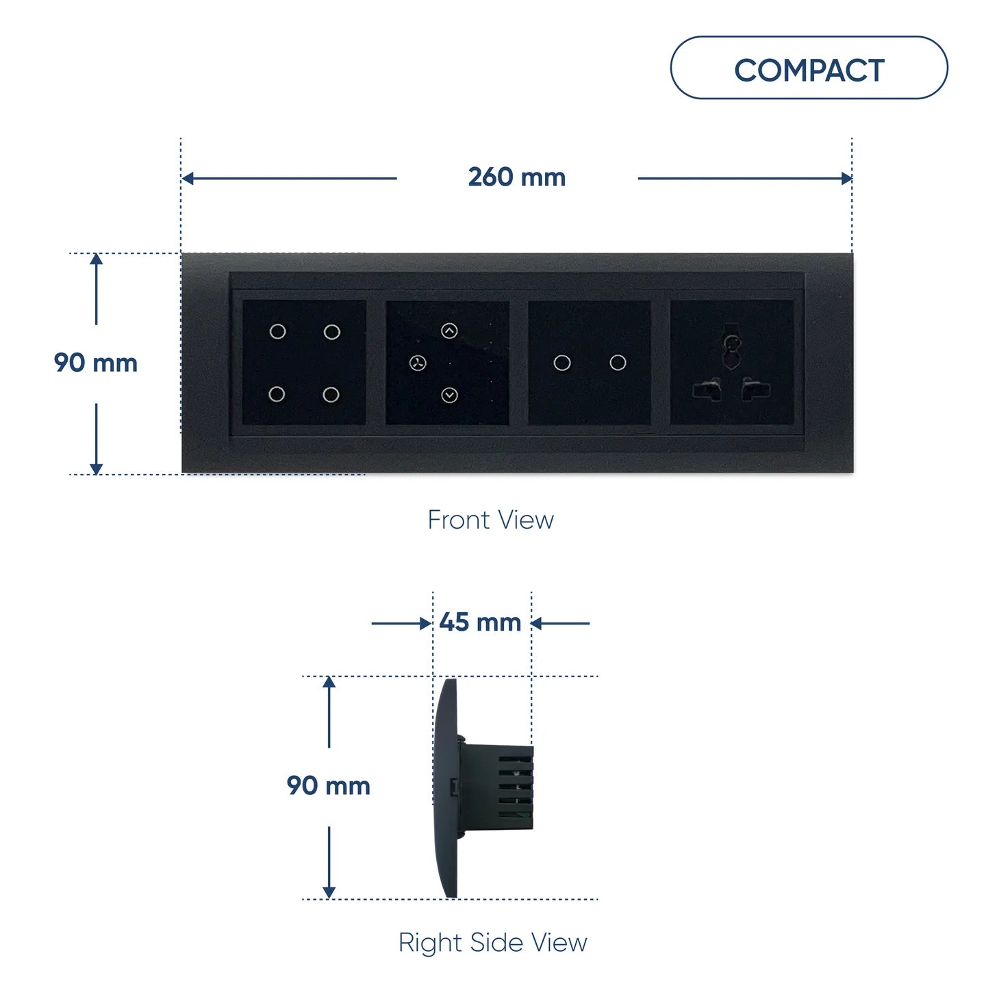 Wi-Fi Smart Touch Switch Panel – 8 Module with Fan Regulator & Socket