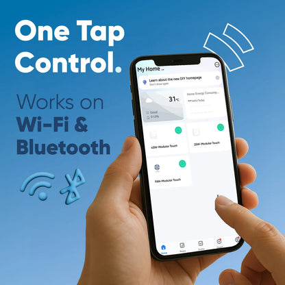 Wi-Fi Smart Touch Switch Panel – 8 Module with Fan Regulator & Socket