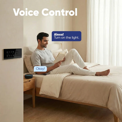 Wi-Fi + Bluetooth Smart Touch Switch Panel – 8 Module (4 Switch + 2 Fan + Socket)