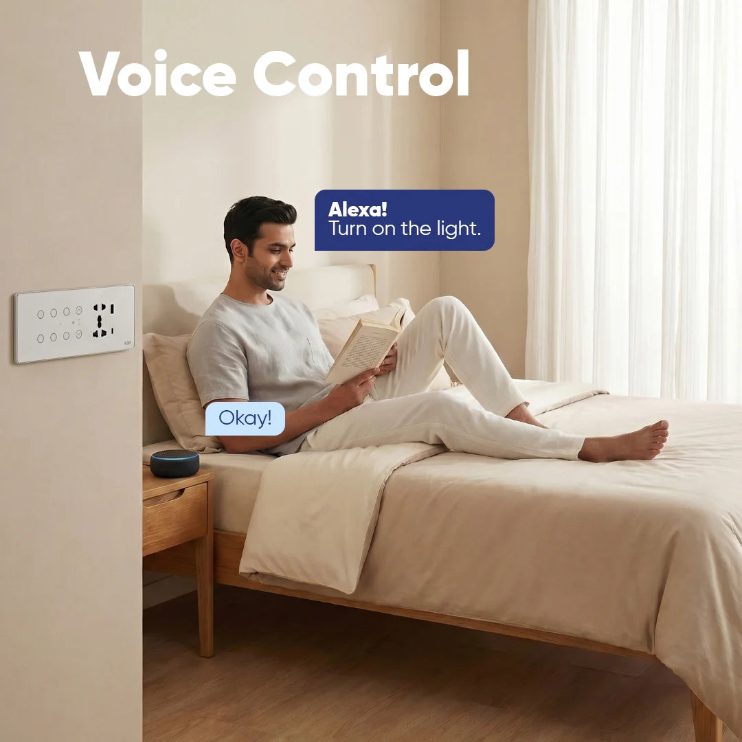 Wi-Fi + Bluetooth Smart Touch Switch Panel – 8 Module (6 Switch + Fan + Socket)