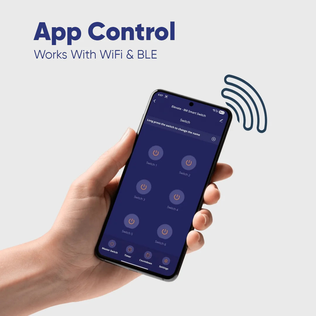 Wi-Fi + Bluetooth Smart Touch Switch Panel – 8 Module (4 Switch + 2 Fan + Socket)