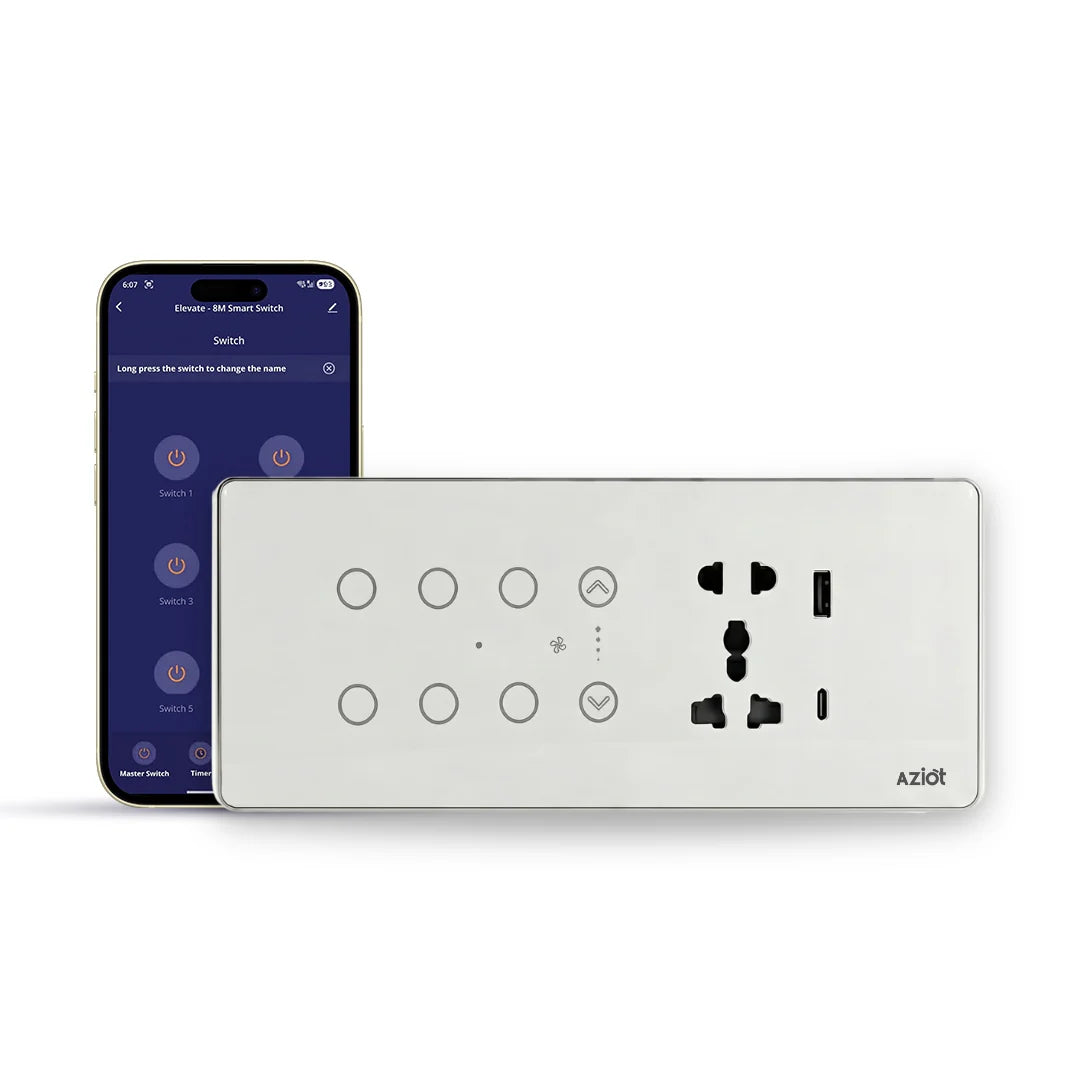 Wi-Fi + Bluetooth Smart Touch Switch Panel – 8 Module (6 Switch + Fan + Socket)