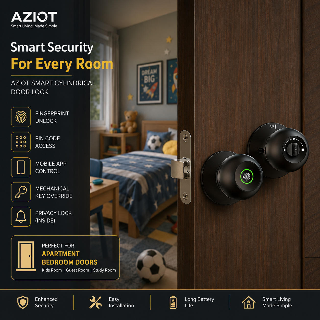 AZIOT Smart Cylindrical Door Lock