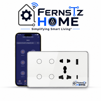 Wi-Fi + Bluetooth Smart Touch Switch Panel (4 Module – 4 Switch + Socket)