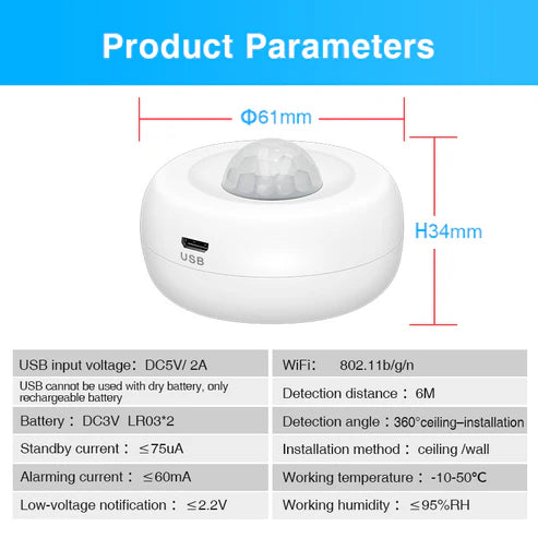 OKOS Smart Wi-Fi PIR Motion Sensor (AAA Battery + USB)