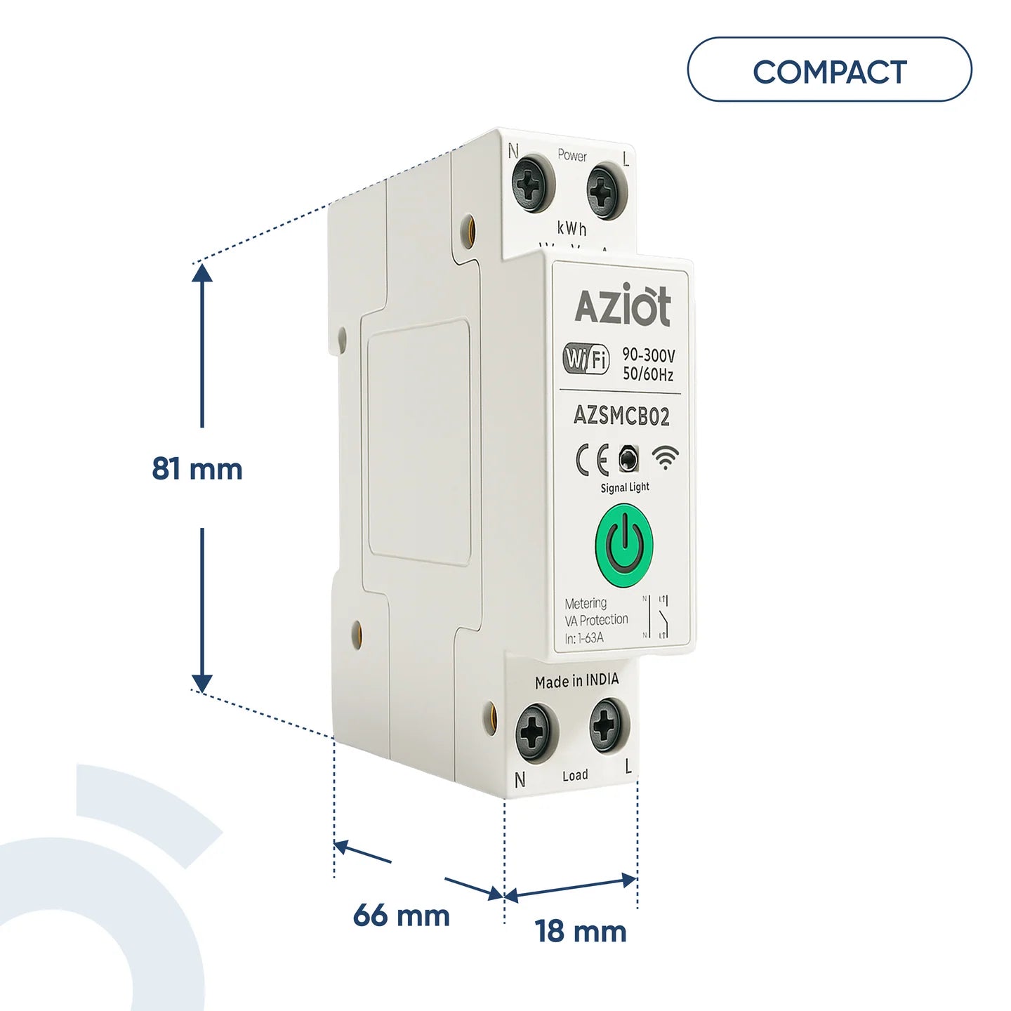 1P 63A Wi-Fi Smart Circuit Breaker with Power Monitoring & Protection