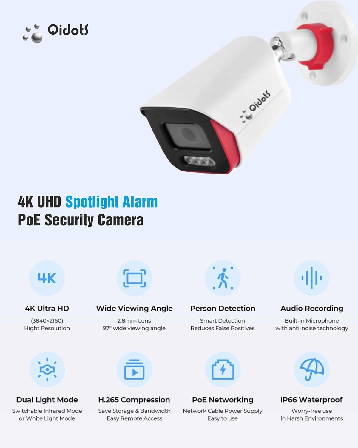 QHIK-8MP 8MP PoE Bullet Camera 4K 3.6MM Night Color 2-Pack